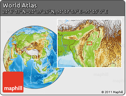 Physical Location Map of the Area around 24° 22' 49" N, 95° 16' 30" E