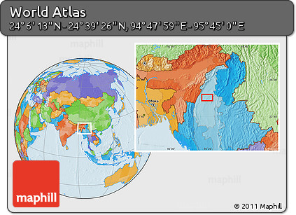 Political Location Map of the Area around 24° 22' 49" N, 95° 16' 30" E