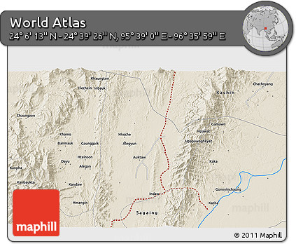 Shaded Relief 3D Map of the Area around 24° 22' 49" N, 96° 7' 30" E