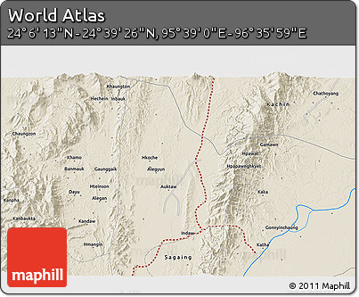 Shaded Relief 3D Map of the Area around 24° 22' 49" N, 96° 7' 30" E