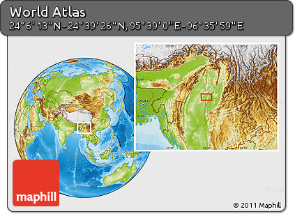 Physical Location Map of the Area around 24° 22' 49" N, 96° 7' 30" E