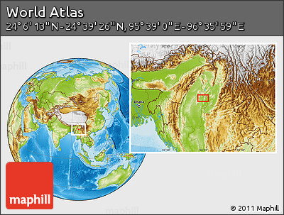 Physical Location Map of the Area around 24° 22' 49" N, 96° 7' 30" E