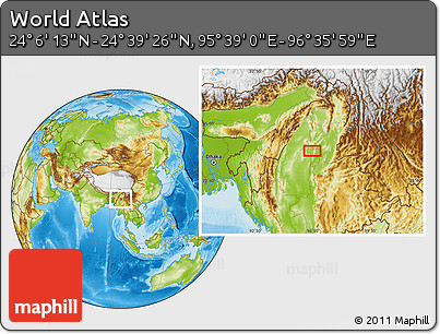 Physical Location Map of the Area around 24° 22' 49" N, 96° 7' 30" E