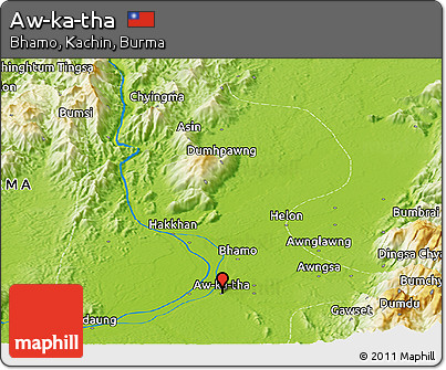 Physical Panoramic Map of Aw-ka-tha