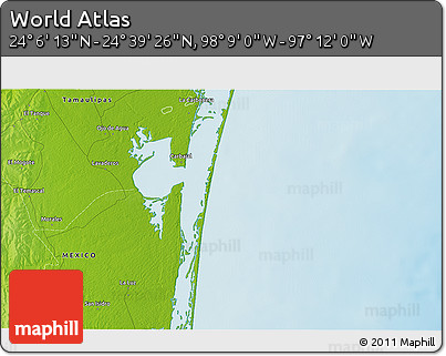 Physical 3D Map of the Area around 24° 22' 49" N, 97° 40' 30" W