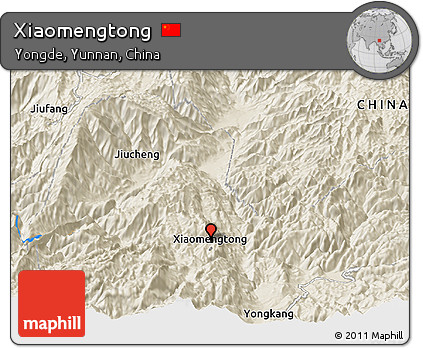 Shaded Relief Panoramic Map of Xiaomengtong
