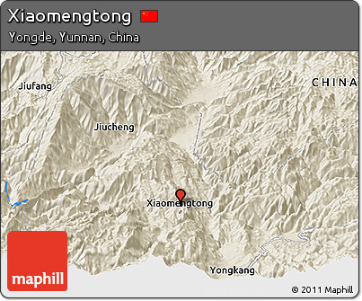 Shaded Relief Panoramic Map of Xiaomengtong