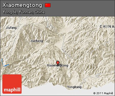 Shaded Relief Panoramic Map of Xiaomengtong