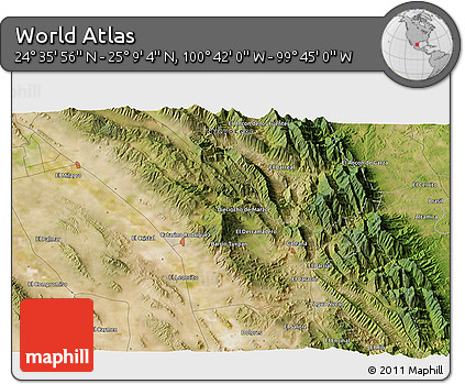 Satellite 3D Map of the Area around 24° 52' 30" N, 100° 13' 29" W