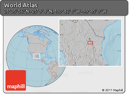 Gray Location Map of the Area around 24° 52' 30" N, 100° 13' 29" W, hill shading