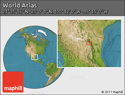 Satellite Location Map of the Area around 24° 52' 30" N, 100° 13' 29" W