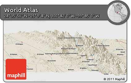 Shaded Relief Panoramic Map of the Area around 24° 52' 30" N, 100° 13' 29" W