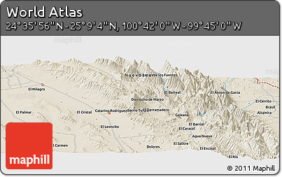 Shaded Relief Panoramic Map of the Area around 24° 52' 30" N, 100° 13' 29" W