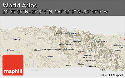 Shaded Relief Panoramic Map of the Area around 24° 52' 30" N, 100° 13' 29" W