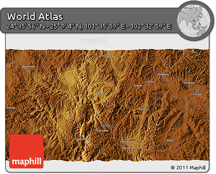 Physical 3D Map of the Area around 24° 52' 30" N, 102° 4' 29" E
