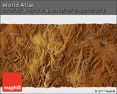 Physical 3D Map of the Area around 24° 52' 30" N, 102° 4' 29" E