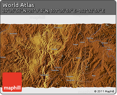 Physical 3D Map of the Area around 24° 52' 30" N, 102° 4' 29" E