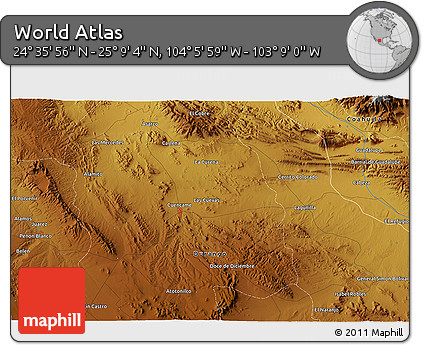Physical 3D Map of the Area around 24° 52' 30" N, 103° 37' 30" W
