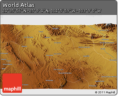 Physical 3D Map of the Area around 24° 52' 30" N, 103° 37' 30" W