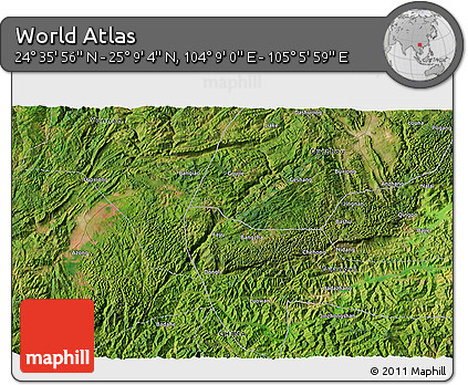 Satellite 3D Map of the Area around 24° 52' 30" N, 104° 37' 30" E
