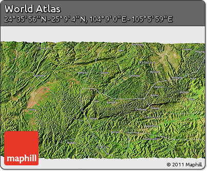 Satellite 3D Map of the Area around 24° 52' 30" N, 104° 37' 30" E
