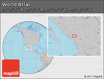 Gray Location Map of the Area around 24° 52' 30" N, 106° 10' 30" W