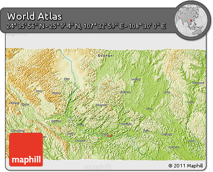 Physical 3D Map of the Area around 24° 52' 30" N, 108° 1' 30" E