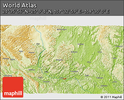 Physical 3D Map of the Area around 24° 52' 30" N, 108° 1' 30" E