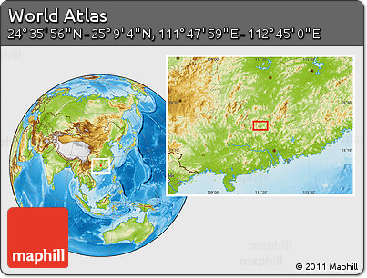 Physical Location Map of the Area around 24° 52' 30" N, 112° 16' 30" E