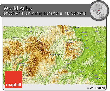 Physical 3D Map of the Area around 24° 52' 30" N, 113° 7' 30" E