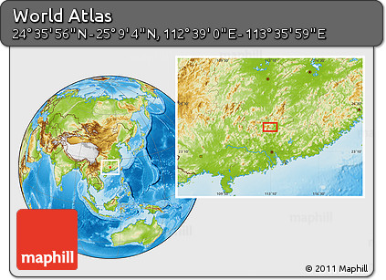 Physical Location Map of the Area around 24° 52' 30" N, 113° 7' 30" E