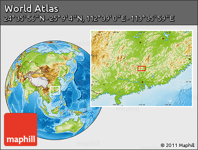 Physical Location Map of the Area around 24° 52' 30" N, 113° 7' 30" E