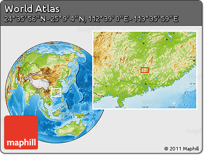 Physical Location Map of the Area around 24° 52' 30" N, 113° 7' 30" E