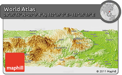 Physical Panoramic Map of the Area around 24° 52' 30" N, 113° 7' 30" E