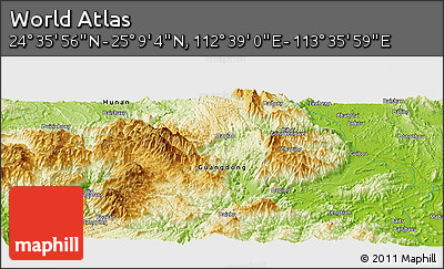 Physical Panoramic Map of the Area around 24° 52' 30" N, 113° 7' 30" E