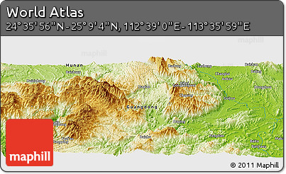 Physical Panoramic Map of the Area around 24° 52' 30" N, 113° 7' 30" E
