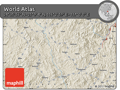 Shaded Relief Map of the Area around 24° 52' 30" N, 116° 31' 30" E