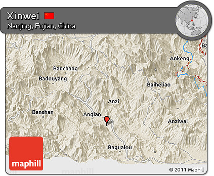 Shaded Relief Panoramic Map of Xinwei