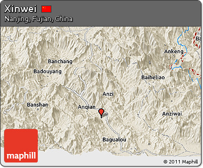 Shaded Relief Panoramic Map of Xinwei