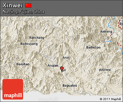 Shaded Relief Panoramic Map of Xinwei