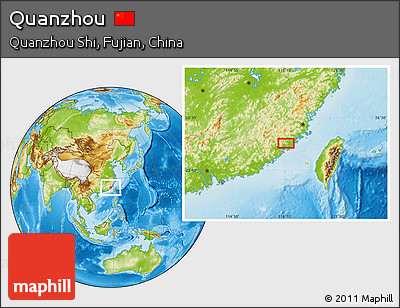 Physical Location Map of Quanzhou