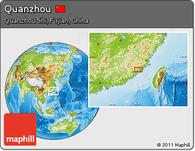 Physical Location Map of Quanzhou