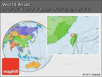 Political Location Map of the Area around 24° 52' 30" N, 120° 46' 30" E