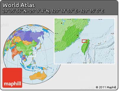 Political Location Map of the Area around 24° 52' 30" N, 120° 46' 30" E