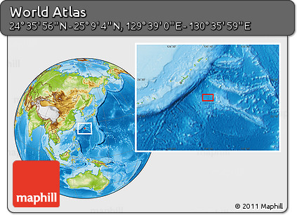 Physical Location Map of the Area around 24° 52' 30" N, 130° 7' 30" E