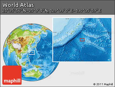Physical Location Map of the Area around 24° 52' 30" N, 130° 7' 30" E