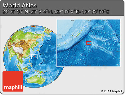 Physical Location Map of the Area around 24° 52' 30" N, 130° 7' 30" E