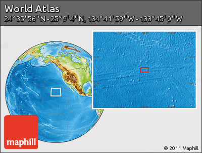 Physical Location Map of the Area around 24° 52' 30" N, 134° 13' 29" W