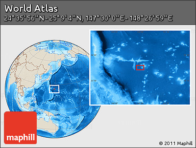 Shaded Relief Location Map of the Area around 24° 52' 30" N, 147° 58' 29" E