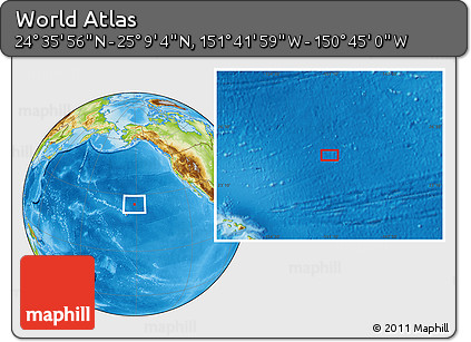 Physical Location Map of the Area around 24° 52' 30" N, 151° 13' 29" W